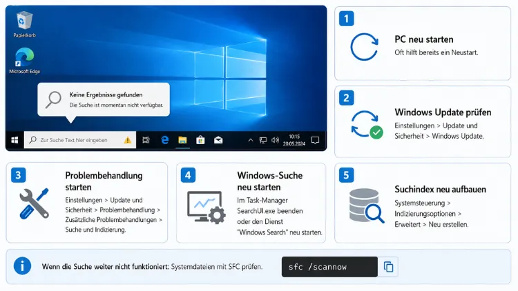 Windows 10: Suchleiste funktioniert nicht – was tun?