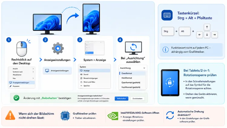 Windows: Bildschirm drehen – so geht’s einfach