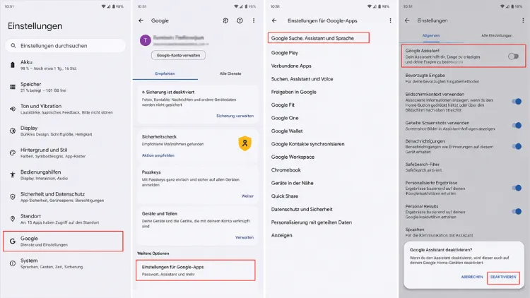 Google Assistant auf Android deaktivieren