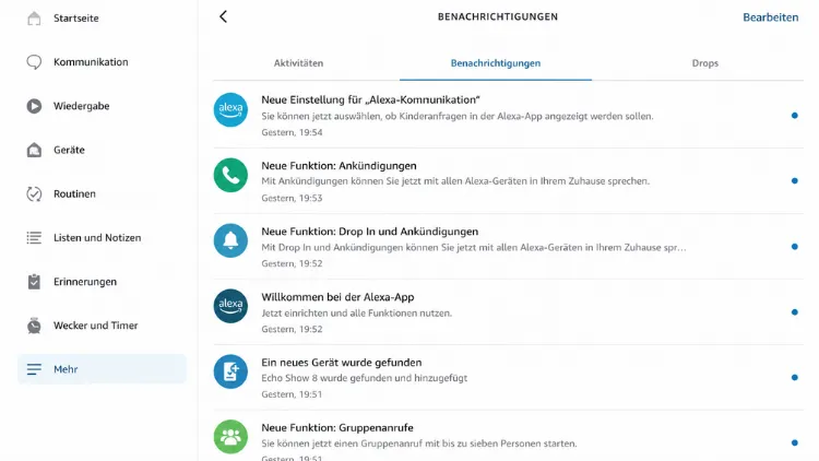 Benachrichtigungen in der Alexa-App