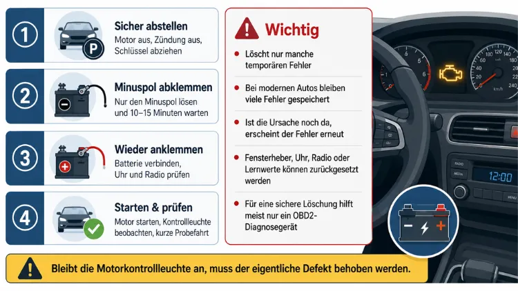 Fehlerspeicher löschen ohne Diagnosegerät – so geht’s