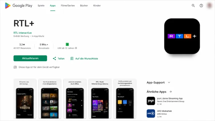 Google Play Store Screenshot - RTL+ App