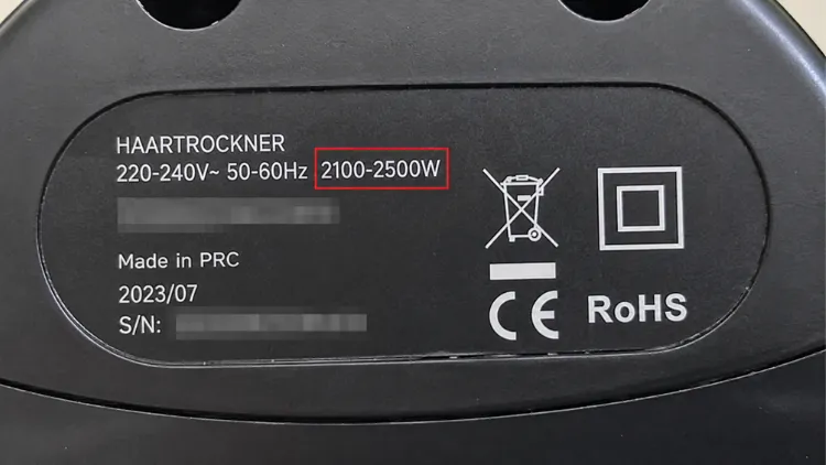 Haartrockner Produktaufkleber im Detail