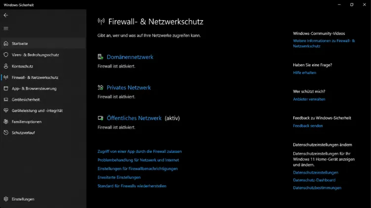 Windows-Sicherheit: Firewall- & Netzwerkschutz