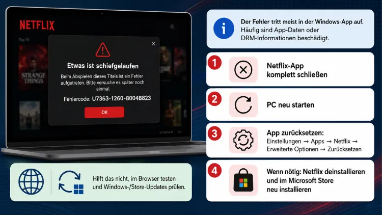 Netflix-Fehlercode U7363-1260-8004B823 – Lösung