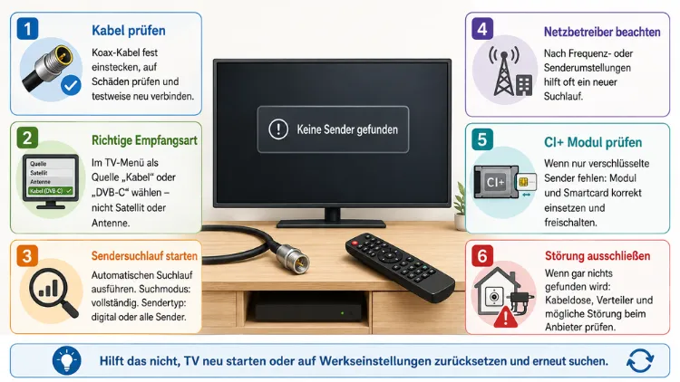 Fernseher findet keine Sender über Kabel – was tun?