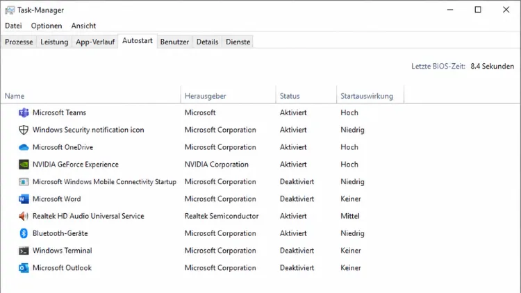 Autostart-Programme im Task-Manager