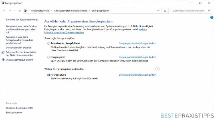 Energieplan richtig einstellen